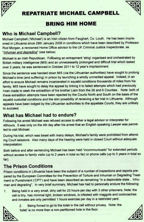 Repatriate Michael Campbell leaflet